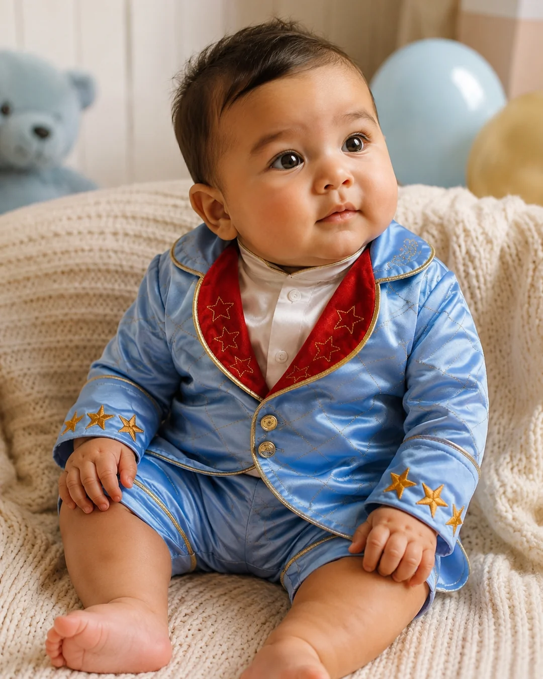 Mêsversário · bebê vestindo o Príncipe Luxo azul · cena de mensário